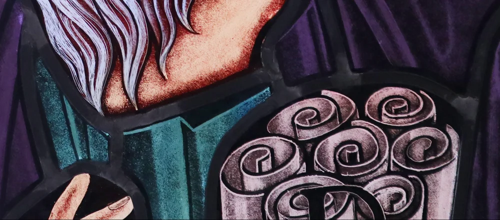 Saint Paul, scroll detail · Lucian Butucariu · Stained glass