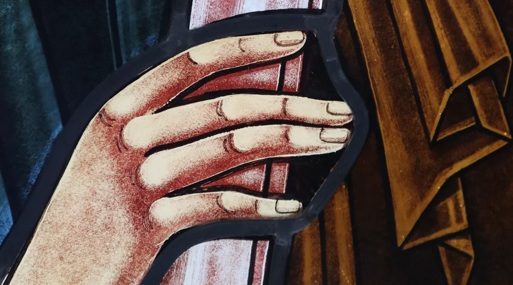Saint Peter, hand detail · Lucian Butucariu · Stained glass