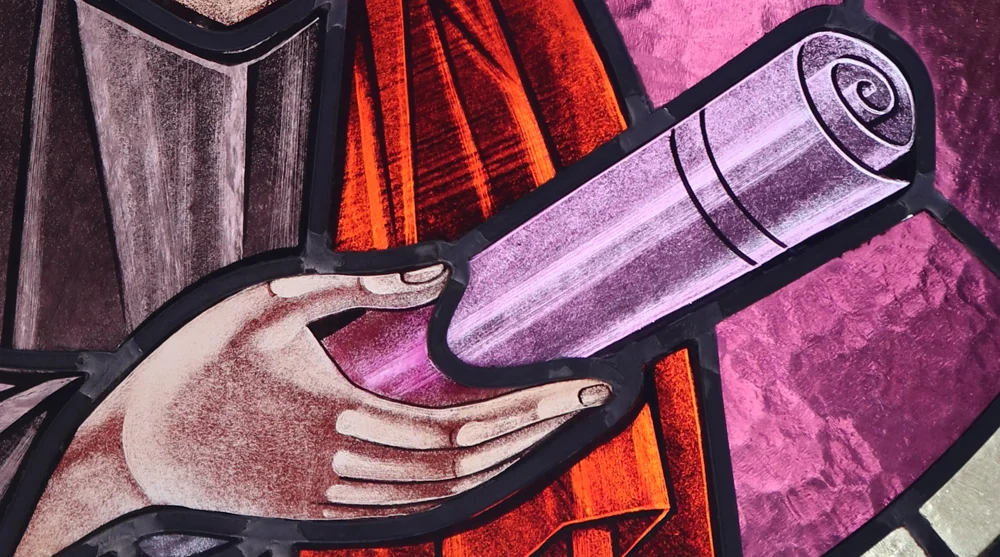 Saint Thomas, scroll detail · Lucian Butucariu · Stained glass